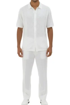 Men's White Embroidered 2 Piece Walking Suit Set