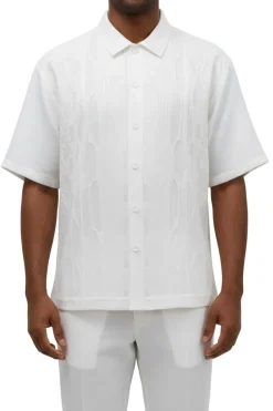 Men's White Wavy Geometric Pattern 2 Piece Walking Suit Set