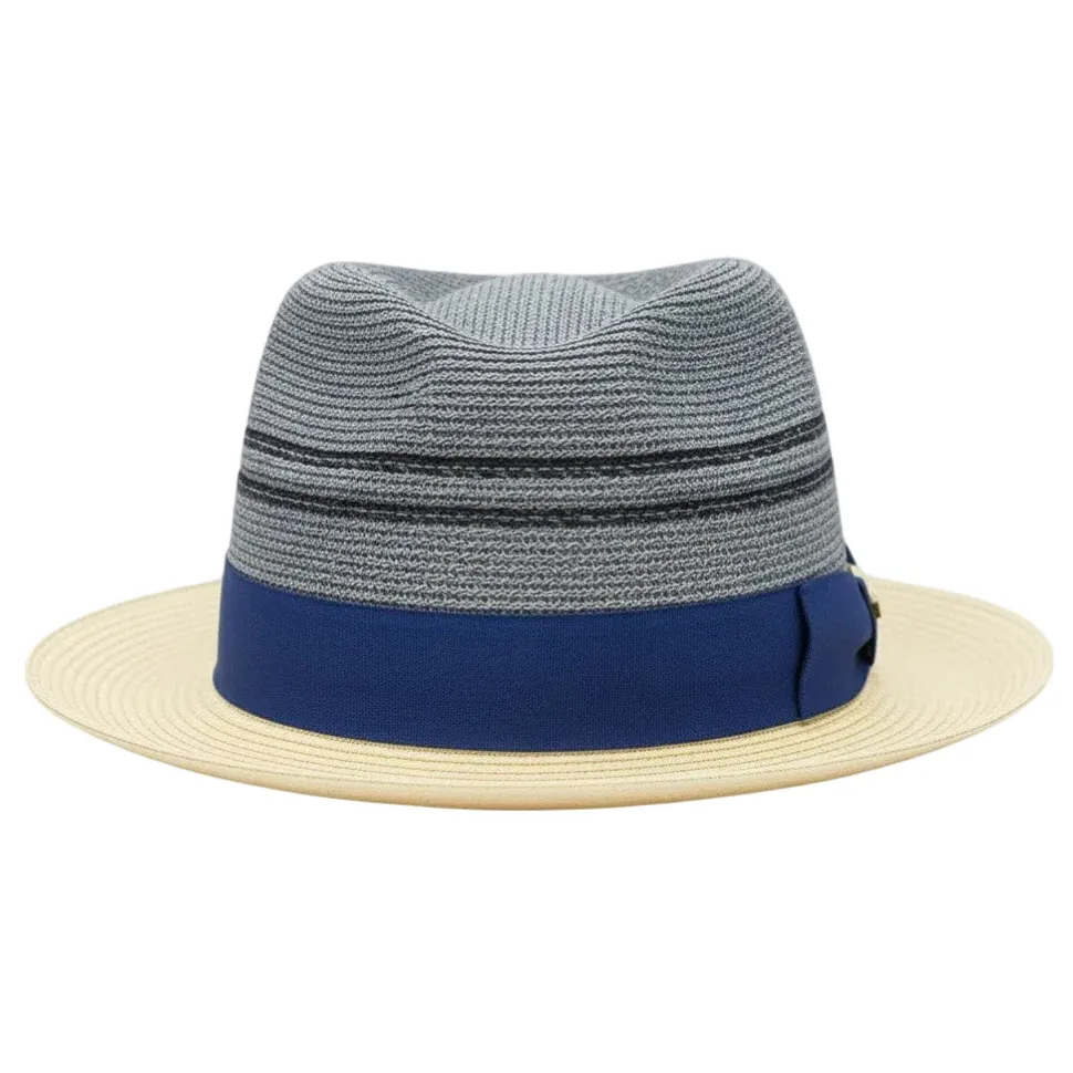 Mirage Collection - Denim Blue Semi Crushable Pinch Front Snap Brim Fedora Hat