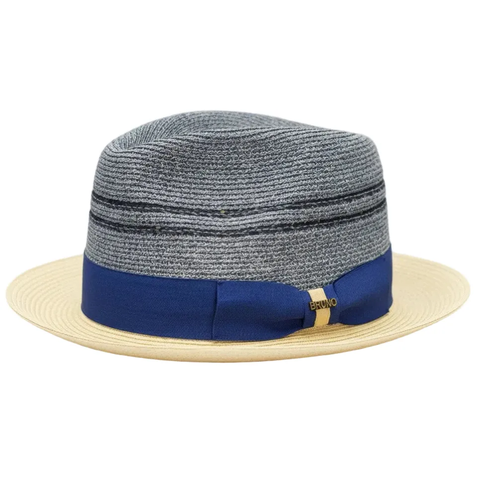 Mirage Collection - Denim Blue Semi Crushable Pinch Front Snap Brim Fedora Hat