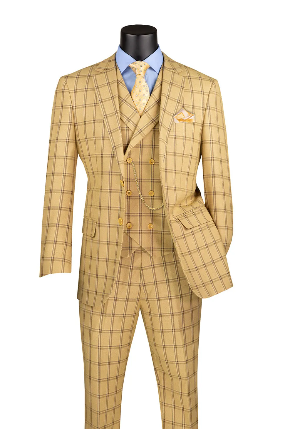 Modern Fit Windowpane Suit 3 Piece in Tan