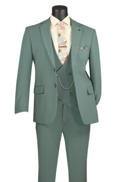 Modern Fit Sage 3 Piece Suit with Vest and Adjustable Waistband Pants