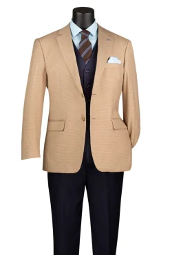 Modern Fit Tan Houndstooth Pattern Jacket