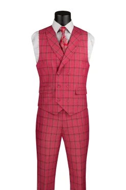 Modern Fit Windowpane Suit 3 Piece in Raspberry
