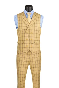 Modern Fit Windowpane Suit 3 Piece in Tan