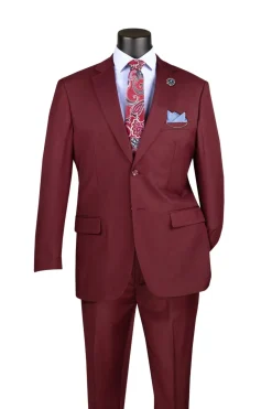 Monte Carlo Collection - Regular Fit 2 Piece 2 Button Textured Weave Burgundy