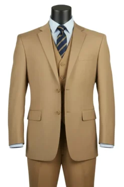 Morgan Collection - Regular Fit 3 Piece Suit 2 Button Khaki