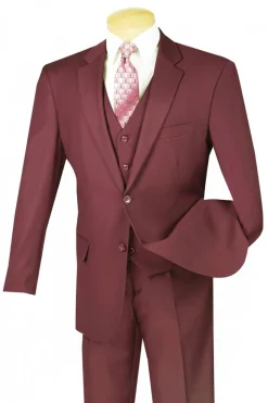 Morgan Collection - Regular Fit 3 Piece Suit 2 Button in Maroon