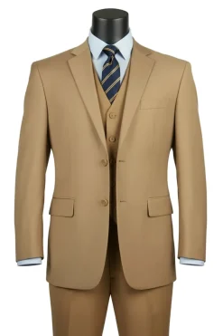 Morgan Collection - Regular Fit 3 Piece Suit 2 Button Khaki