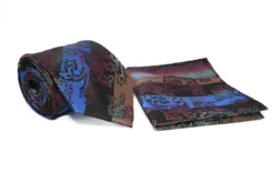 Multi Color Floral Diagonal Stripe Pattern Tie and Pocket Square Set