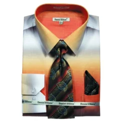 Mustard Multi Color Printed Dress Shirt Set with Convertible Cuff