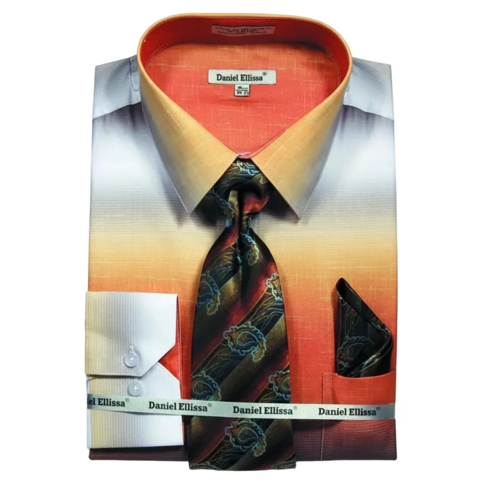 Mustard Multi Color Printed Dress Shirt Set with Convertible Cuff