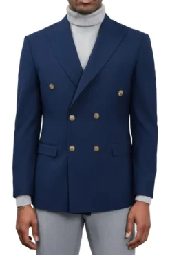 Navy Hybrid Fit Peak Lapel Double Breasted Jacket