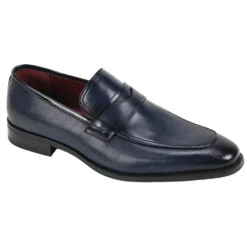 Navy Leather Moc-Toe Strap Penny Loafer
