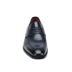 Navy Leather Moc-Toe Strap Penny Loafer