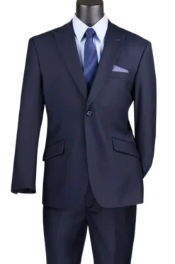 Navy Modern Fit 2 Piece Suit Textured Solid with Peak Lapel