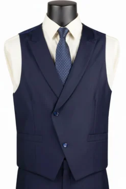 Navy Modern Fit 3 Piece Suit with Vest and Adjustable Waistband Pants