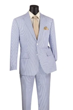Navy Modern Fit Seersucker Suit With Adjustable Waistband Pants