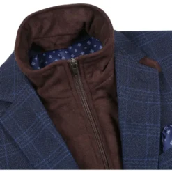 Navy Regular Fit 2 Button Plaid Blazer with Bib