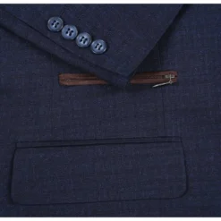 Navy Regular Fit 2 Button Mini Check Blazer with Bib