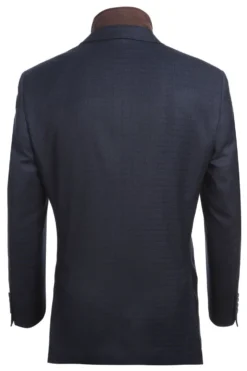 Navy Regular Fit 2 Button Mini Check Blazer with Bib