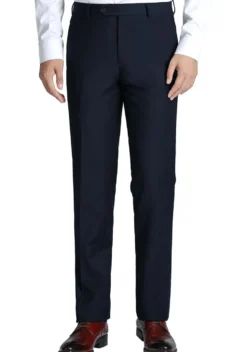 Navy Slim Fit Dress Pants Flat Front Pre-hemmed