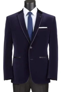 Navy Slim Fit Velvet Sport Coat Single Breasted 2 buttons