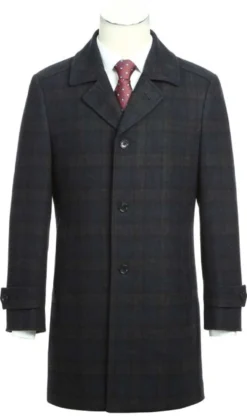 Navy Slim Fit Wool Blended Long Overcoat