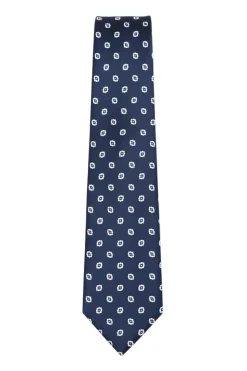 Navy Geometric Pattern Print Tie