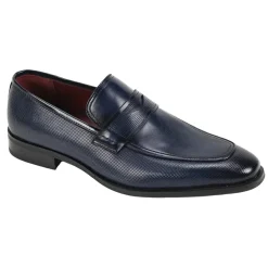 Navy Leather Moc-Toe Strap Penny Loafer