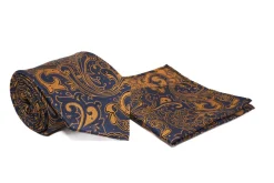 Navy Paisley Men's Tie and Pocket Square Set
