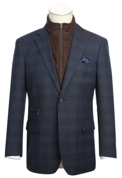 Navy Regular Fit 2 Button Plaid Blazer with Bib