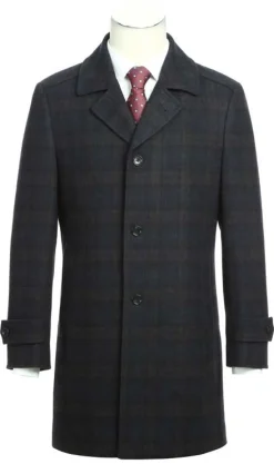 Navy Slim Fit Wool Blended Long Overcoat