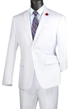 Nola Collection - White Regular Fit 2 Piece Suit With Adjustable Waistband Pants