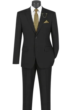 Nola Collection - Black Regular Fit 2 Piece Suit With Adjustable Waistband Pants