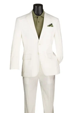 Off-White Linen Blend Modern Fit Notch Lapel 2 Piece Suit