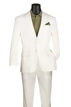 Off-White Linen Blend Modern Fit Notch Lapel 2 Piece Suit