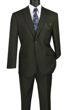 Olive Modern Fit 2 Piece Suit Textured Solid with Peak Lapel