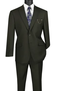 Olive Modern Fit 2 Piece Suit Textured Solid with Peak Lapel