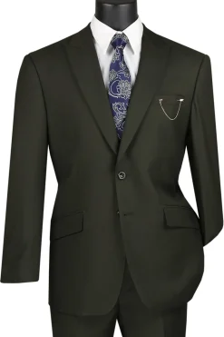 Olive Modern Fit 2 Piece Suit Textured Solid with Peak Lapel