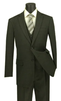 Olympia Collection - Glen Plaid Regular Fit Suit 3 Piece Olive