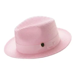 Pink Braided Wide Brim Pinch Fedora Matching Grosgrain Ribbon