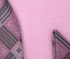 Pink Windowpane Dress Shirt Set with Tie and Handkerchief