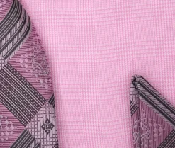 Pink Windowpane Dress Shirt Set with Tie and Handkerchief