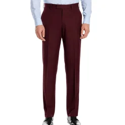 Pre-Hemmed Flat Front Adjustable Waistband Pants - Burgundy