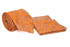 Pumpkin Orange Paisley Pattern Men's Tie and Pocket Square Set