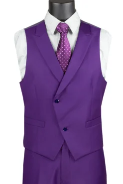 Purple Modern Fit 3 Piece Suit with Vest and Adjustable Waistband Pants