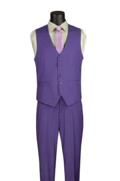 Purple Regular Fit 3 Piece Suit with Vest and Adjustable Waistband Pants