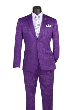Purple Tone on Tone Paisley Pattern Slim Fit Men's 2 Piece Suit