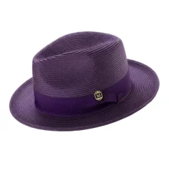 Purple Braided Wide Brim Pinch Fedora Matching Grosgrain Ribbon